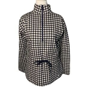 NWT Draper James Womens Small Navy & White Gingham Plaid 1/4 Zip Pullover Jacket
